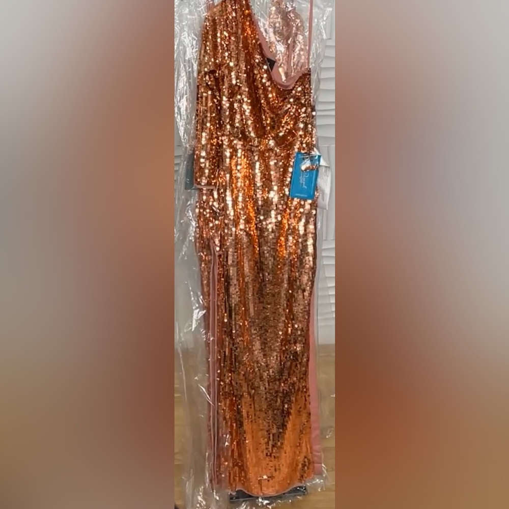 Mac Duggal Sparkling Copper Long Sleeve Dress